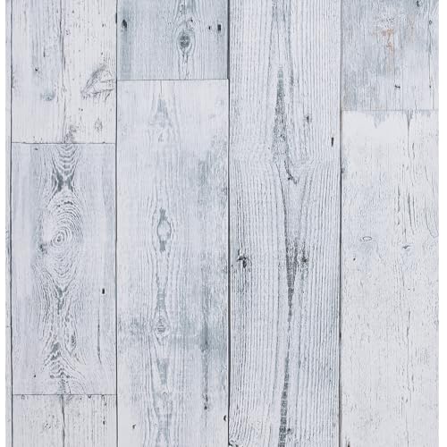 JOLIHOME Holzpaneel-Effekt Selbstklebende Tapete Abziehbares und Klebendes Kontaktpapier Abnehmbare Weiße und Blaue Selbstklebende Vinylfolie Rollen für Schränke Badezimmer 44.5x500cm