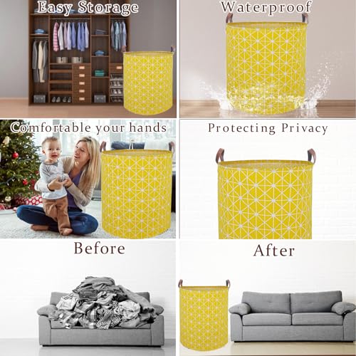 Image of Waterproof Laundry Hamper Collapsible Laundry Basket Leather Handle Laundry Bag Large Clothes Storage Toy Organization for Bathroom Bedroom Laundryroom College Dorms (Nursery Bins Boxes-002)