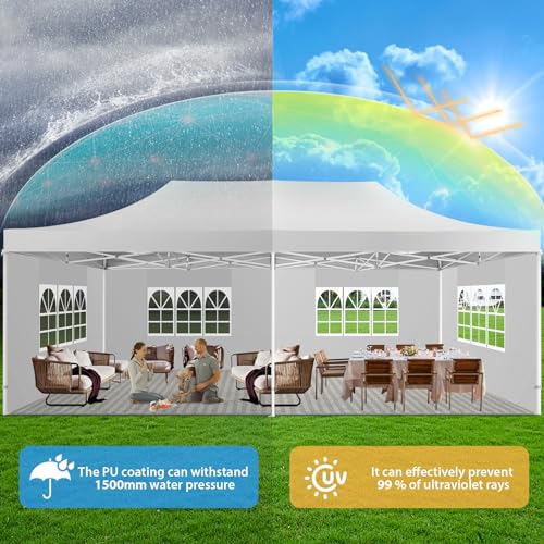 Image of COBIZI 10x20 Heavy Duty Pop Up Canopy Tent with 6 Sidewalls, Snow