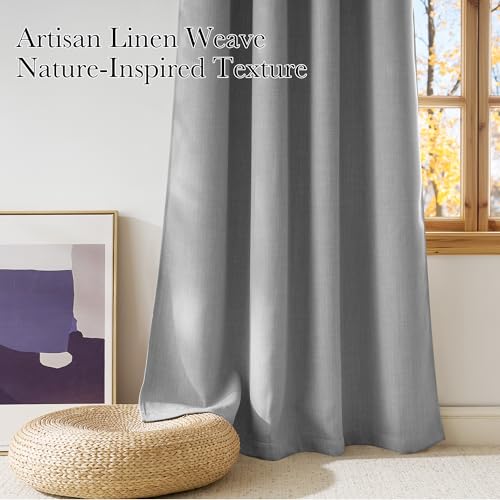 Image of NICETOWN Short Faux Linen Light Grey Blackout Curtains 63 inches Long for Kitchen - Privacy Panels for Living Room Bedroom, Modern Farmhouse Style Easy Care Grommet Top, 2 Panels, W42 by L63