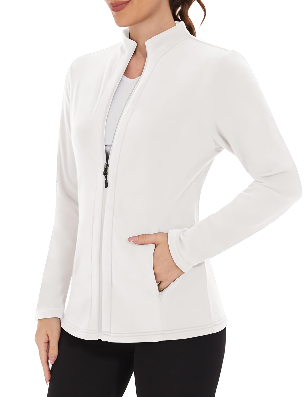 WOWENY Fleecejacke Damen Warm Gefüttert Sweatshirt mit Stehkragen und Full Zip Fleece Sweatjacke Leichte Für Winter Outdoor Laufen Wandern Freizeit