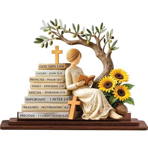 Christian Gifts for Women Bible Verse Desk Decor God Says I Am Decorative Sign Inspirational Religious Tabletop Plaque for Office Desk Home Prayer Room Birthday Christian Gift for Mom Daughter Teen Girls