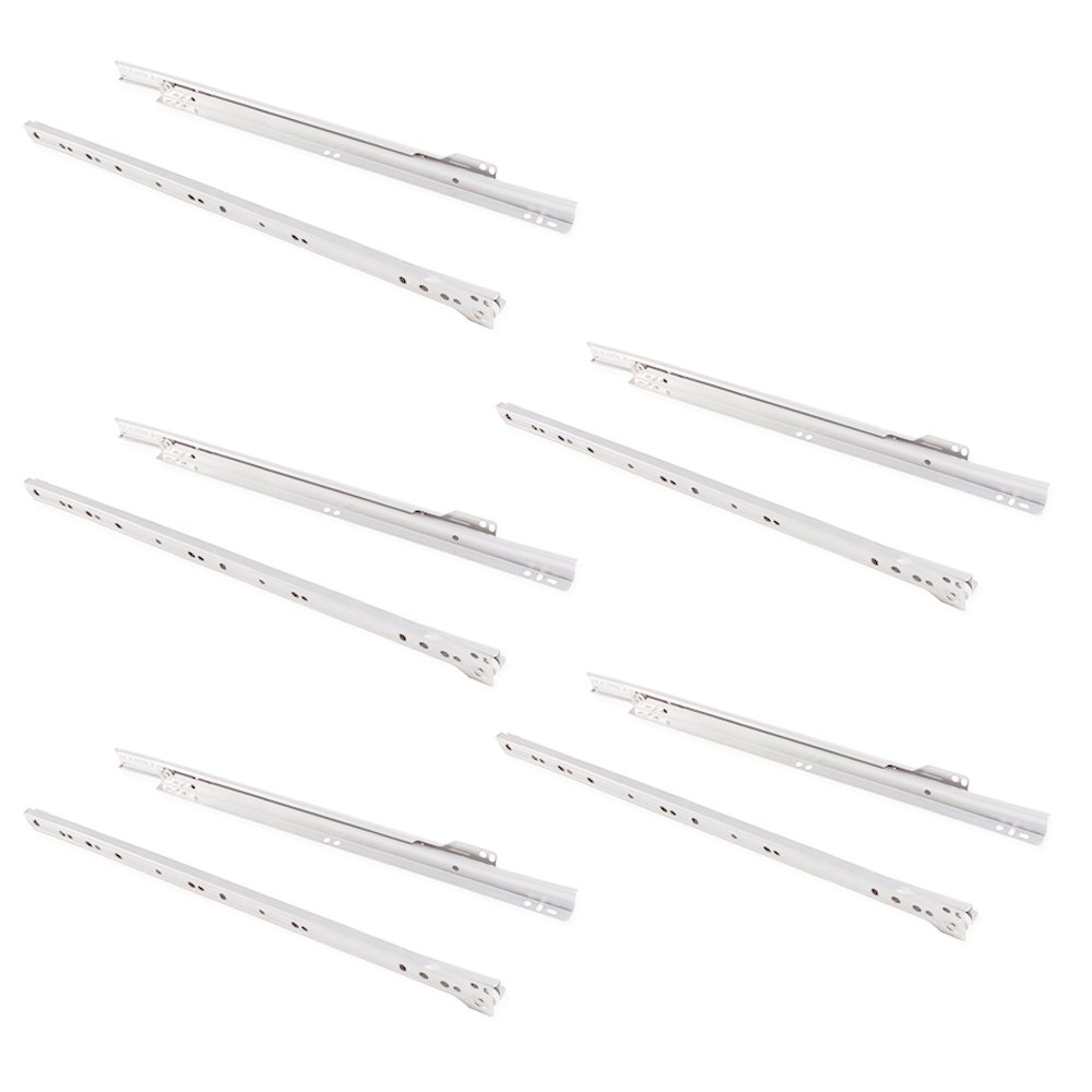 Emuca Cream - Drawer Runners 450Mm With Partial Extension In Color, Set Of 5 Sliders For Drawer