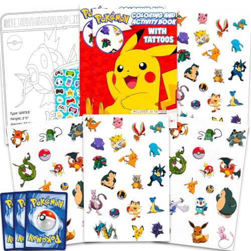Pokemon Tattoos Party Favors Set - 70 Temporary Tattoos for Kids Boys Girls Plus Trading Cards More | Pokemon Party Supplies Pack