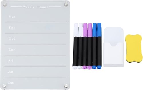 Clear Acrylic Refrigerator Magnetic Planning Board, 33x23cm, Weekly Schedule - Reusable Wet Dry Erase, Transparent Surface, Home and Office Organizer