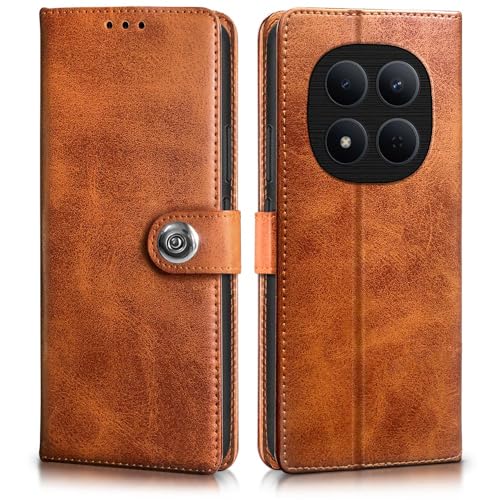Image of WOW IMAGINE Shock Proof Flip Cover Back Case for Redmi Note 15 Pro 5G (Magnetic Button Flip Case | Wallet Pockets & Stand | Leather Finish | Alder Brown)
