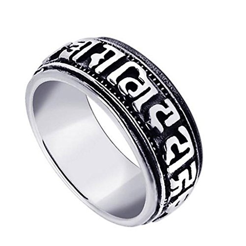 Adisaer Jewelry Mens Stainless Steel Finger Rings Reto Vintage Mantra Avalokiteshvara 6 Words Om Mani Padme Hum Wedding Band Rings Size 10
