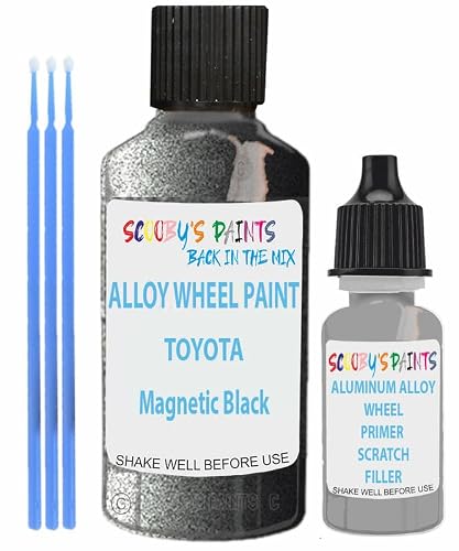 Scoobys Paints Back In The Mix Magnetic Black Alloy Wheel Repair Touch Up Paint Compatible With Toyota Rims Curbing Scratch Stone Chip With Anti Rust Grey Primer