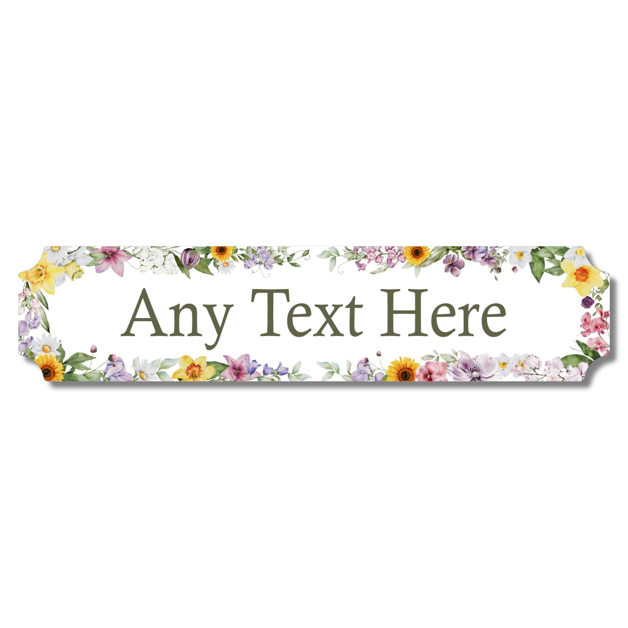 Personalised Aluminium Sign with Floral Border – Custom Any Text - Indoor and Outdoor. Door, Wall, Garden, Gift Idea (405mm x 90mm)