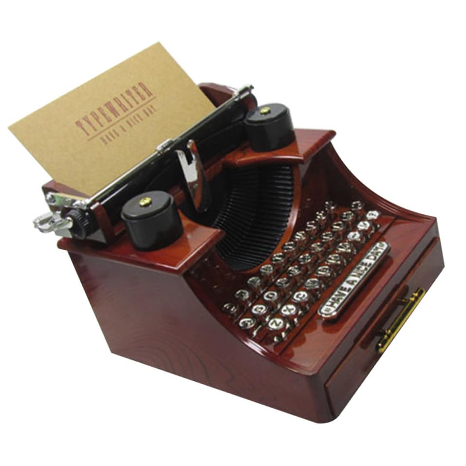 KALLORY Adorno de Caja Musical Retro en Forma de Máquina de Escribir Marrón, Joyero de Plástico Función Estética y Almacenamiento para Hogar u Oficina
