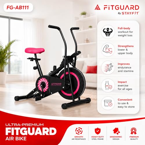 Image of FITGUARD FG-AB 111 By STAYFIT Dual Action Air Bike /Exercise Bike for Home |Gym Cycle for Workout With Air Bike Exercise Cycle for Home Gym with Back Support | Full Body Workout - Arms & Legs Dual Action | Adjustable Resistance | 120 KG Maximum User Weight & 1-Year Warranty