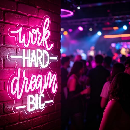Image of Work Hard Dream Big Neon Sign Led Neon Lights Neon Signs for Wall Decor Light Up Sign for Birthday Party Club Gift