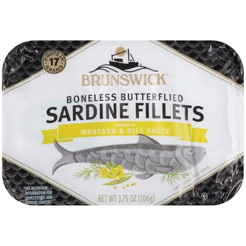 Image of Brunswick Sardines in Mustard & Dill Sauce, 3.75 oz Can - Boneless Butterflied Sardine Fillets - Wild Caught - 17g Protein per Serving - Gluten Free, Keto Friendly