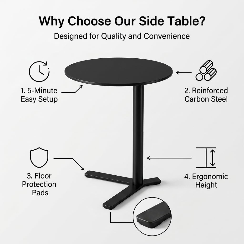 C Shaped End Table Round Side Table Small Sofa Coffee Table for Living Room | Metal Side Table for Couch Patio Outdoor, Bedside Table Nightstand for Bedroom, Unique Aesthetics Simple Drink Accent Table