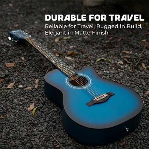 Image of REVEL Basswood 38 Inches Acoustic Guitar With Carry Bag And Plectrums Beginner And Learners Standard Size Configuration (Blue) Full,RVL-38C-LGP-BLS
