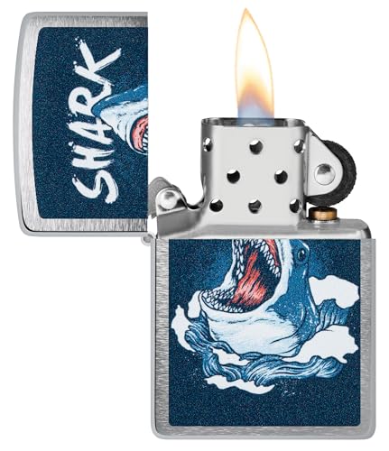 Encendedor Zippo con diseño tiburón y acabado cromado miniatura 3