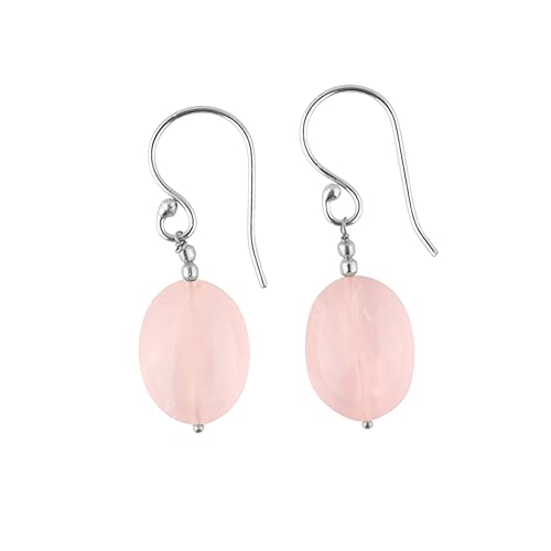 Natural Rose Quartz Oval Stone Dangle Earrings for Women Healing Chakra Gemstone Crystal Earring Jewelry