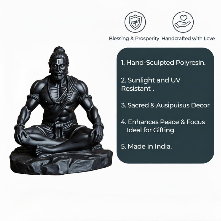 Image of Yadava Lord Hanuman Ji Idol for Car Dashboard & Home Decor | Black Bajrangbali Murti | Spiritual Gift for Protection, Strength & Positive Energy (10 cm)