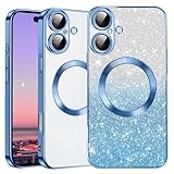 Kainevy Funda para iPhone 17 con purpurina transparente compatible con MagSafe, delgada y magnética para iPhone 17, funda protectora de silicona a prueba de golpes, estética brillante (azul)