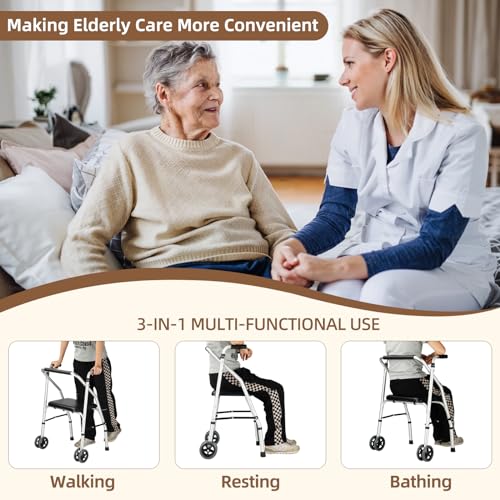 Standard-WalkerAluminum-Folding-Lightweight-Walkers-with-Seat-Support-up-to-350lbsAdjustable-Height-Walker-with-5-inchesTwin-Wheels-Narrow-Walkers-for-SeniorsHandicappedBlackYMX8236XC