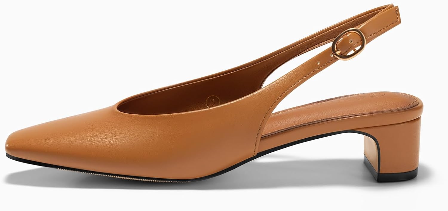 Coutgo Womens Chunky Low Heels Slingback Pumps Closed Square-Pointed Toe Work Office Dress Shoes - Image 5