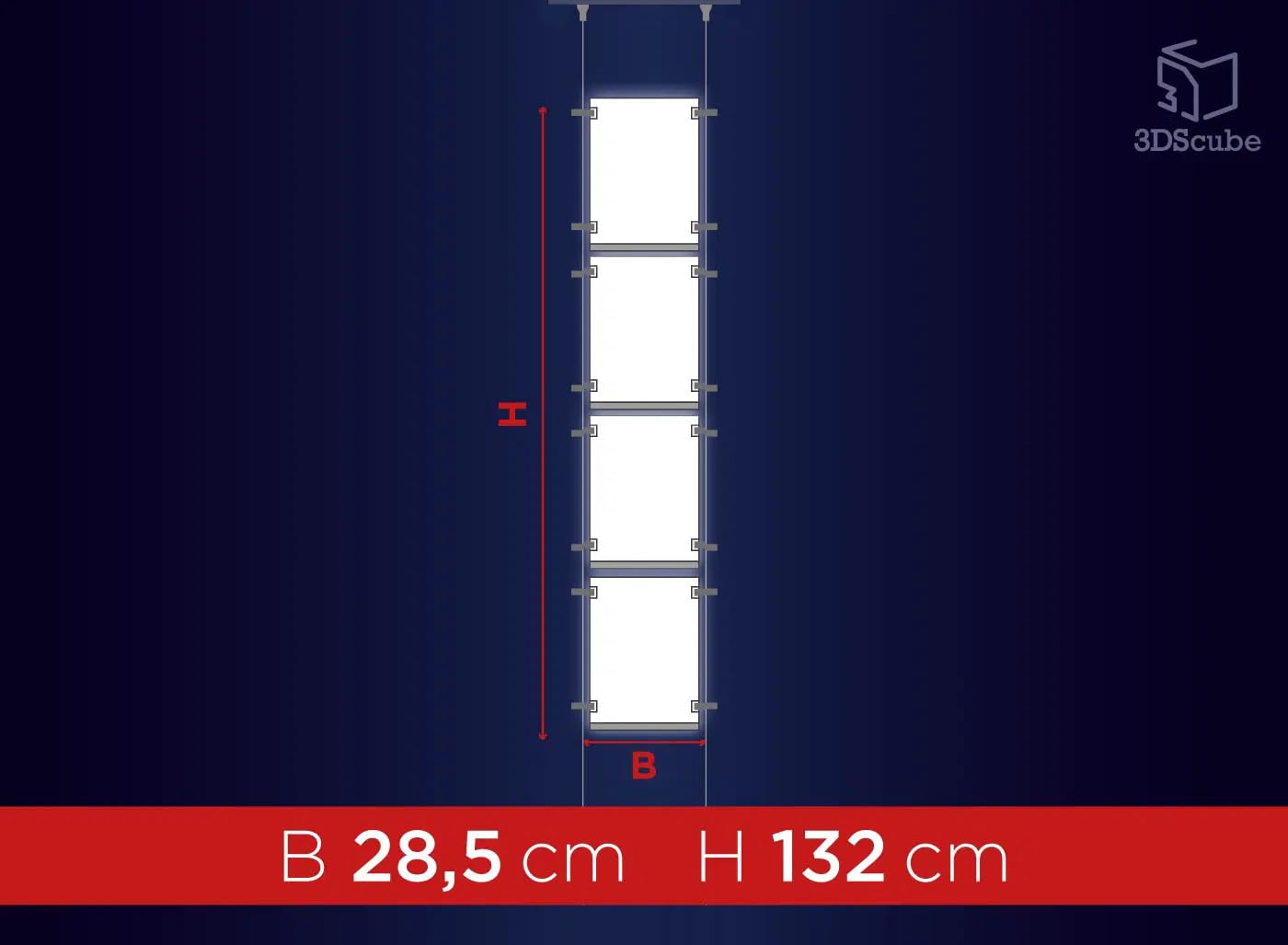 Espositore a cavetti luminoso monofacciale da vetrina, EVO LED KIT 1x4 con cartelle luminose in plexiglass formato A4 verticale, porta annunci per agenzie immobiliari, studi fotografici