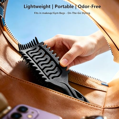 Image of Curl Defining Hair Brush: Vented Wide-Tooth Brush with Soft Bristles Effortless Curls & Smooth Waves Pain-Free Detangling for Women Bonus Bonnet Included (Black)