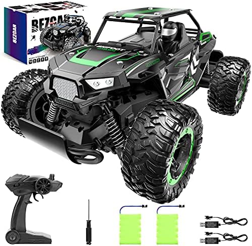 BEZGAR TB142 RC Cars-1:14 Scale Remote Control Car, 2WD High Speed 20 Km/h All Terrains Electric Toy Off Road RC Vehicle Truck Crawler with Two Rechargeable Batteries for Boys Kids and Adults-Green