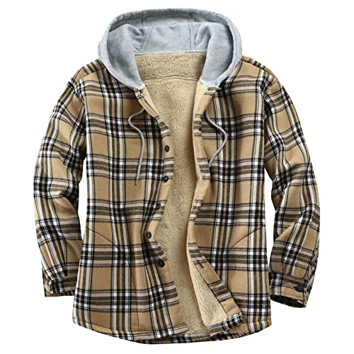 Image of Men's Cotton Plaid Shirt Jacket Fleece Flannel Sherpa Button Down