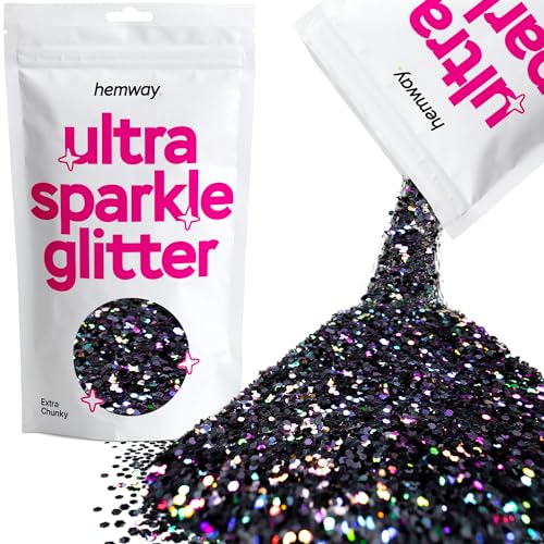 Hemway Ultra Sparkle Glitter Black Holographic 100g Extra Chunky | Glitter for Arts & Craft, Makeup, Nail Art, Crafting, Card Making, Sparkle Decoration