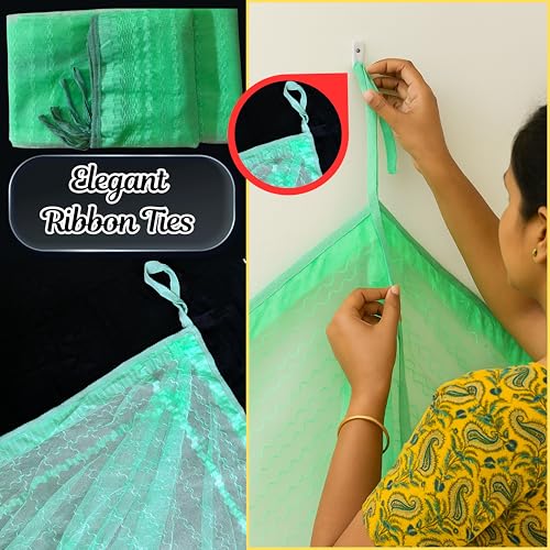 Image of Mosquito Net for King Size Bed & Double Bed, 6x7 ft, Wall /Hook Hanging, Premium Poly-Cotton Blend Fabric Foldable Machhardani (Mint Green - Frame Not Included)