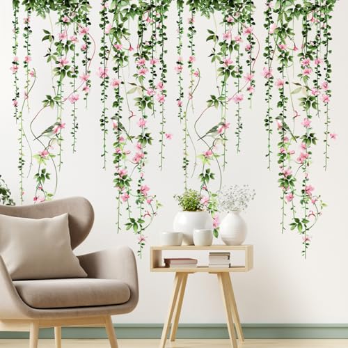 Vinilos decorativos de 4 hojas con enredaderas y flores