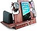 Station d'Accueil en Bois, Support pour Smartphone - Organisateur de Bureau, Support de Table de Chevet, Couleur Cerisier