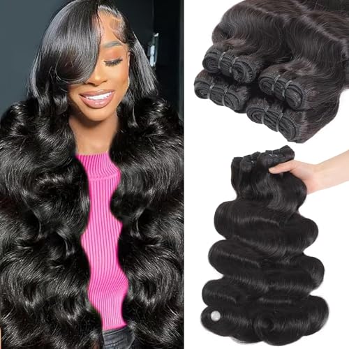 16A Raw Body Wave Bundles Human Hair 20 22 24 26 Inch 100% Unprocessed Indian Virgin Hair for Women,Quick Weave Hair Extensions Natural Black, 3X Longer Lifespan