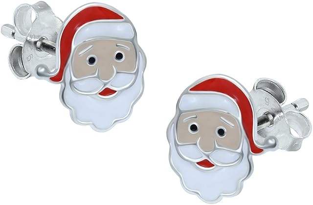 Christmas Santa Claus Stud Earrings - 925 Sterling Silver