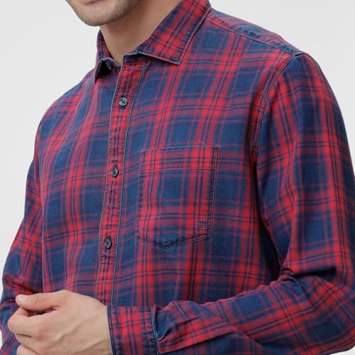 Image of BASICS 100% Cotton Checked Shirt for Men | Slim Fit | Everyday Smart Casual Wear | Full Sleeve