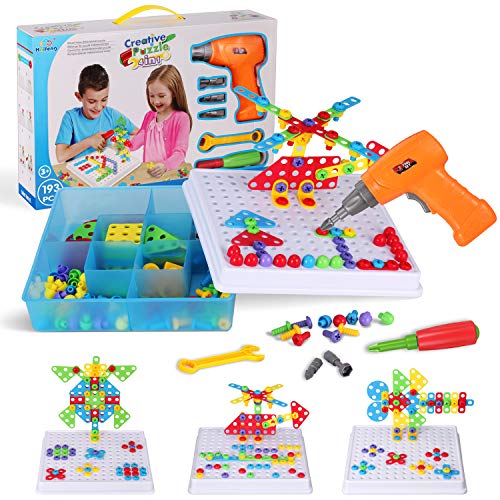 Creative Mosaic Drill Set for Kids, STEM Learning Toys, 3D Construction Engineering Building Blocks for Boys and Girls Ages 3 4 5 6 7 8 9 10 Year Old
