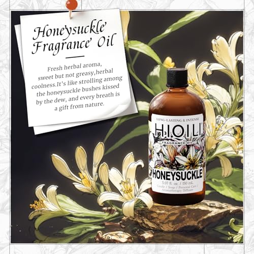 Image of HIQILI Honeysuckle Fragrance Oil for Diffuser & Candle Making - 5.07 Fl Oz | Ideal for Making Perfume for Women, Relaxation, Beautiful Gifts - 150 ML