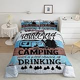 Picture of Trailers Camper Comforter Set Cabin Decor, Rustic Farmhouse Style Bedding Set Queen Size, Vintage Barn Door Down Comforter Country Blue Brown Wooden Planks Quilt Camping Gift For Women Decor