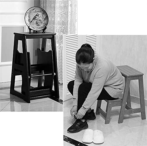Taburete de escalera móvil de madera maciza LUNEZY con dos escalones estables 4