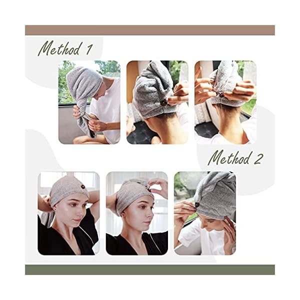 myHomeBody Hair Towel Wrap | Luxury Rapid-Dry Hair-Drying Turban | Ultra Soft and Quick Drying Absorbent Charcoal Fiber, with Coconut Shell Button â 2 Pack