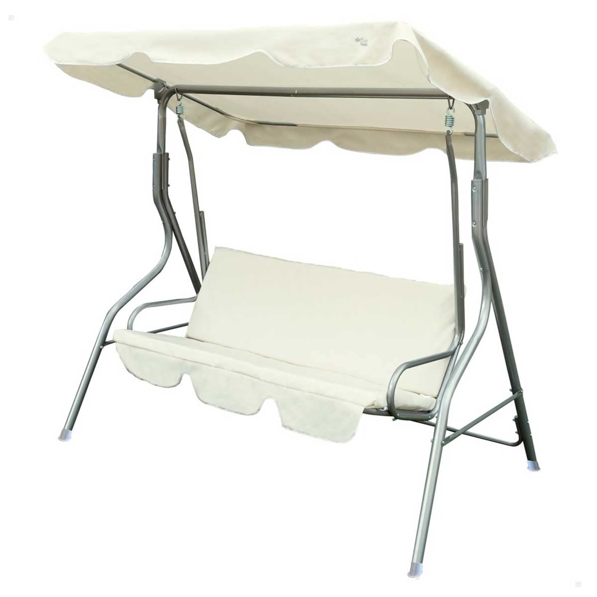 Aktive 61113 - Altalena da giardino a 3 posti color avorio | Tendalino basculante, seduta e schienale imbottiti | Sedia a dondolo da giardino antiscivolo per esterni | Misure 170x110x153