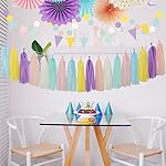 Pastel Rainbow Pink Purple Yellow Peach Party-Decorations - 33pcs Kits Banner,Streamers Tassel Garland,Tissue Pom Poms Honeycomb,Paper Lantern Fans,Birthday Wedding Bridal Baby Shower Decor Hugtmr - Image 5