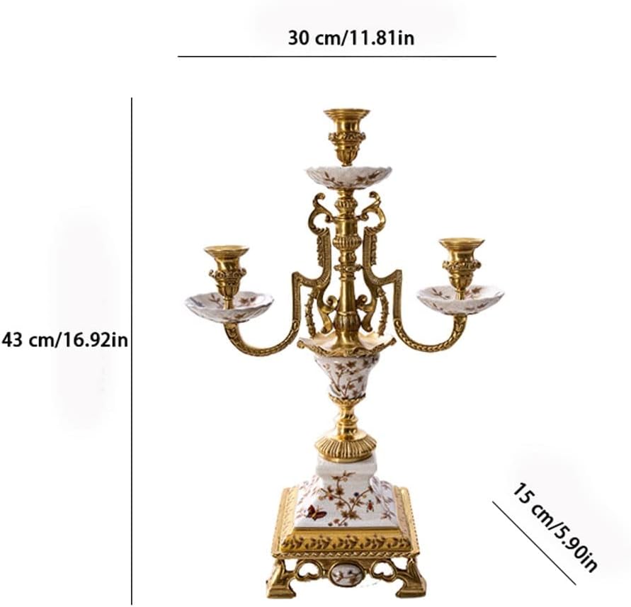 Vintage Candelabra Modern Desktop Ceramics with Copper 3-Head Candlestick Creative Decoration Suitable for Bedroom Living Room Dining Room Decoration Candle Stand