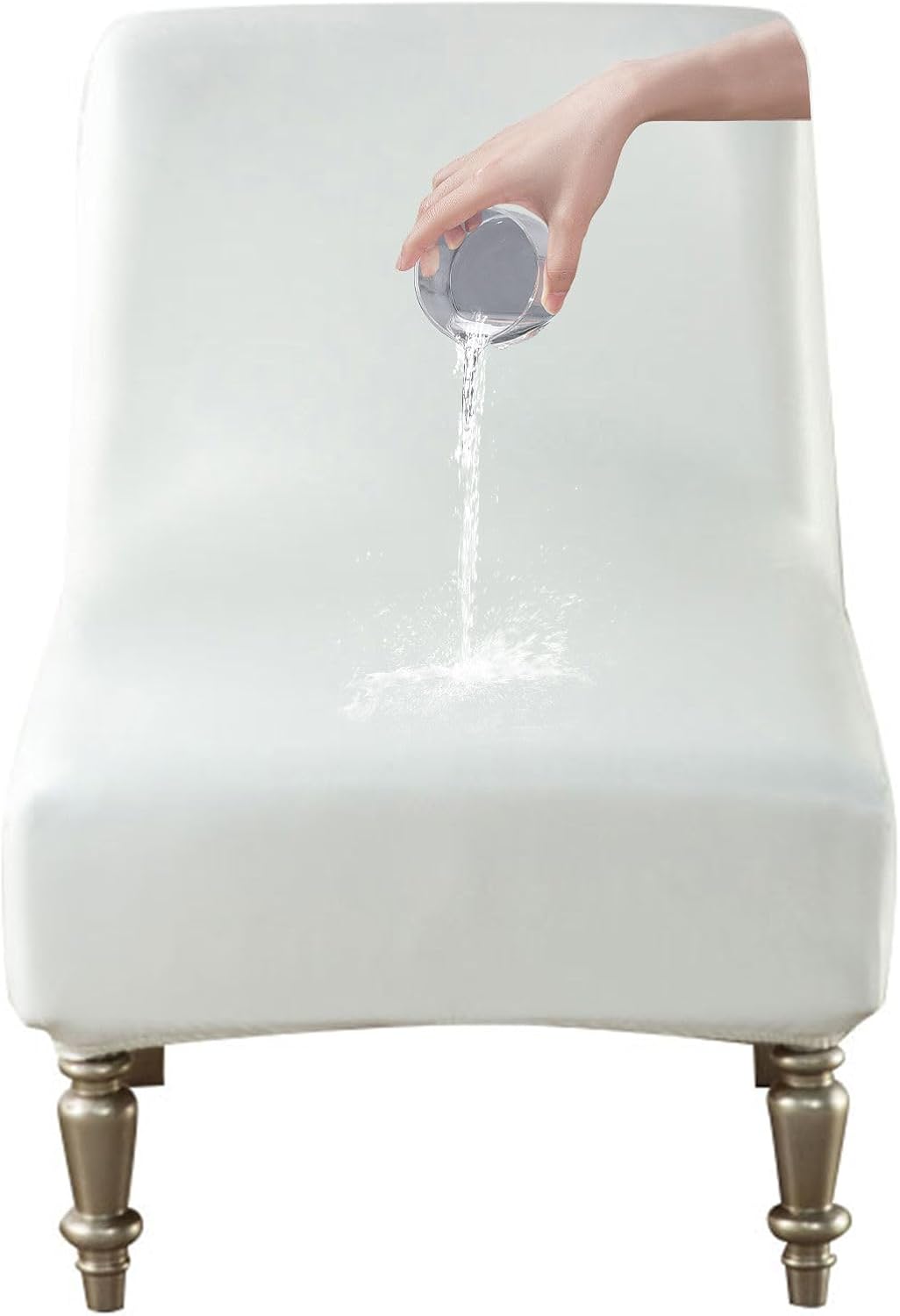 Waterproof Armless Accent Chair Cover, PU Leather Slipper Chair Slipcover Washable Furniture Protector with Elastic Bottom for Living Room Bedroom-White-1 Pack