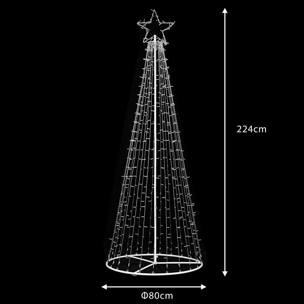 Bakaji Albero di Natale Luminoso Altezza 224cm con 592 Luci Controller 8 Giochi di Luce Struttura in Metallo Base 80cm Puntale a Stella Decorazioni Natalizie Interno Esterno IP44 (Cold White)