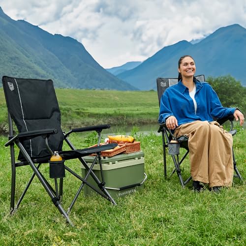 TIMBER RIDGE Folding Camping Chair 150kg High Back Portable Folding Chair with Cup Holder Hard Armrest Fishing Chair for Camping, Picnic, Garden, Balcony - Image 2