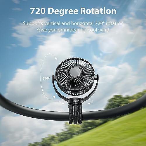Dorobeen Portable Stroller Fan, Baby Stroller Fan, 5000mAh Battery Powered Fan, Portable Fan for Stroller, Desk, Travel, Car