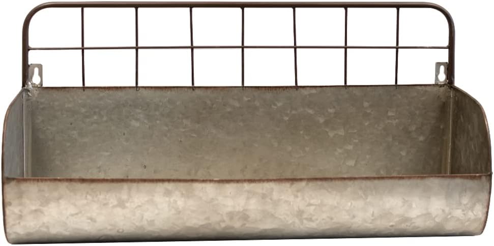 VILLAGE GIFT IMPORTERS Rustic Farmhouse-Style Wall Shelf, Full Metal Construction with Weathered Finish | Great Organization | Kitchen, Office, and Bathroom (18.5" x 6" x 9")