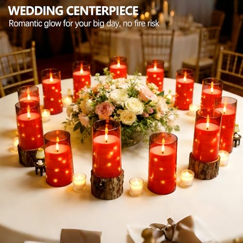 Image of kakoya Flameless LED Candles with Timer 12 Pc Flickering Flameless Candles for Romantic Ambiance and Home Decoration Stable Acrylic Shell,with Embedded Star String,Battery Operated Candles(Red)